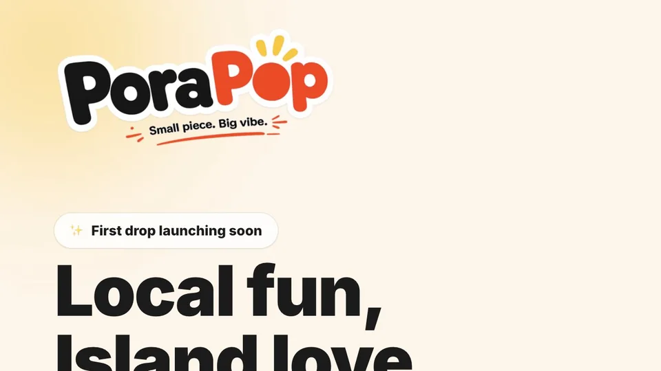 The PoraPop pre-launch website home page for a playful product brand.