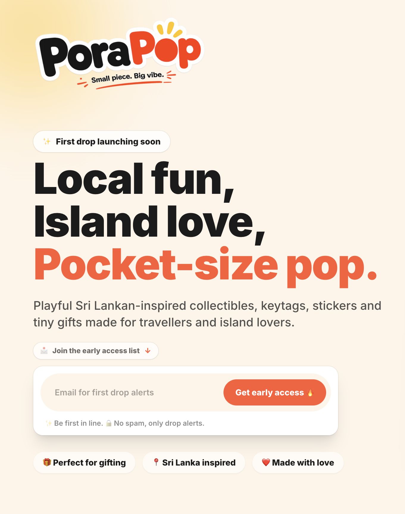 The PoraPop pre-launch website home page for a playful product brand.